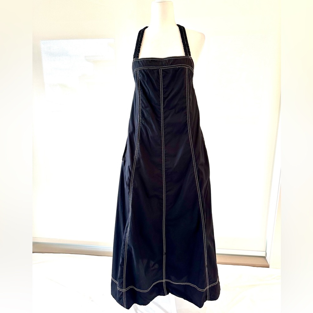 Free People Black Maxi Dress with White Stitching & Open Back - Picture 4 of 10